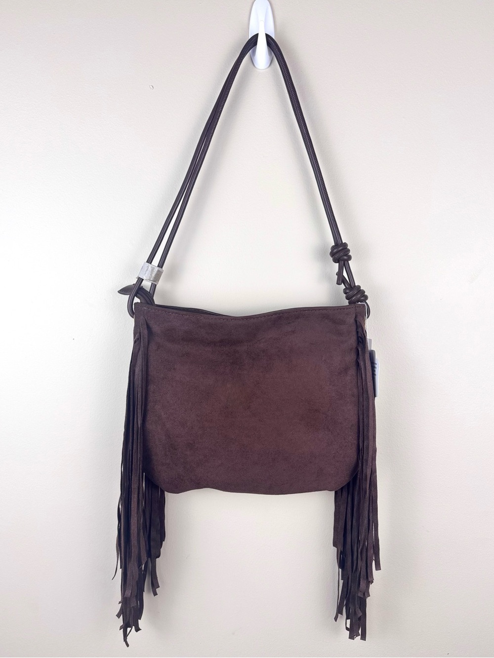 Dark Brown Faux Suede Fringe Shoulder Bag Boho Western